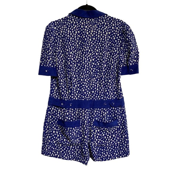 Lucky Chouette Silk Skull & Crossbones Novelty Print Button Front Romper Size M - Picture 7 of 15